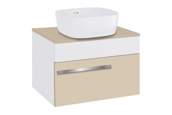 Изображение товара Тумба подвесная RUNO Вудлайн 65 см в белом и кремовом цвете без раковины