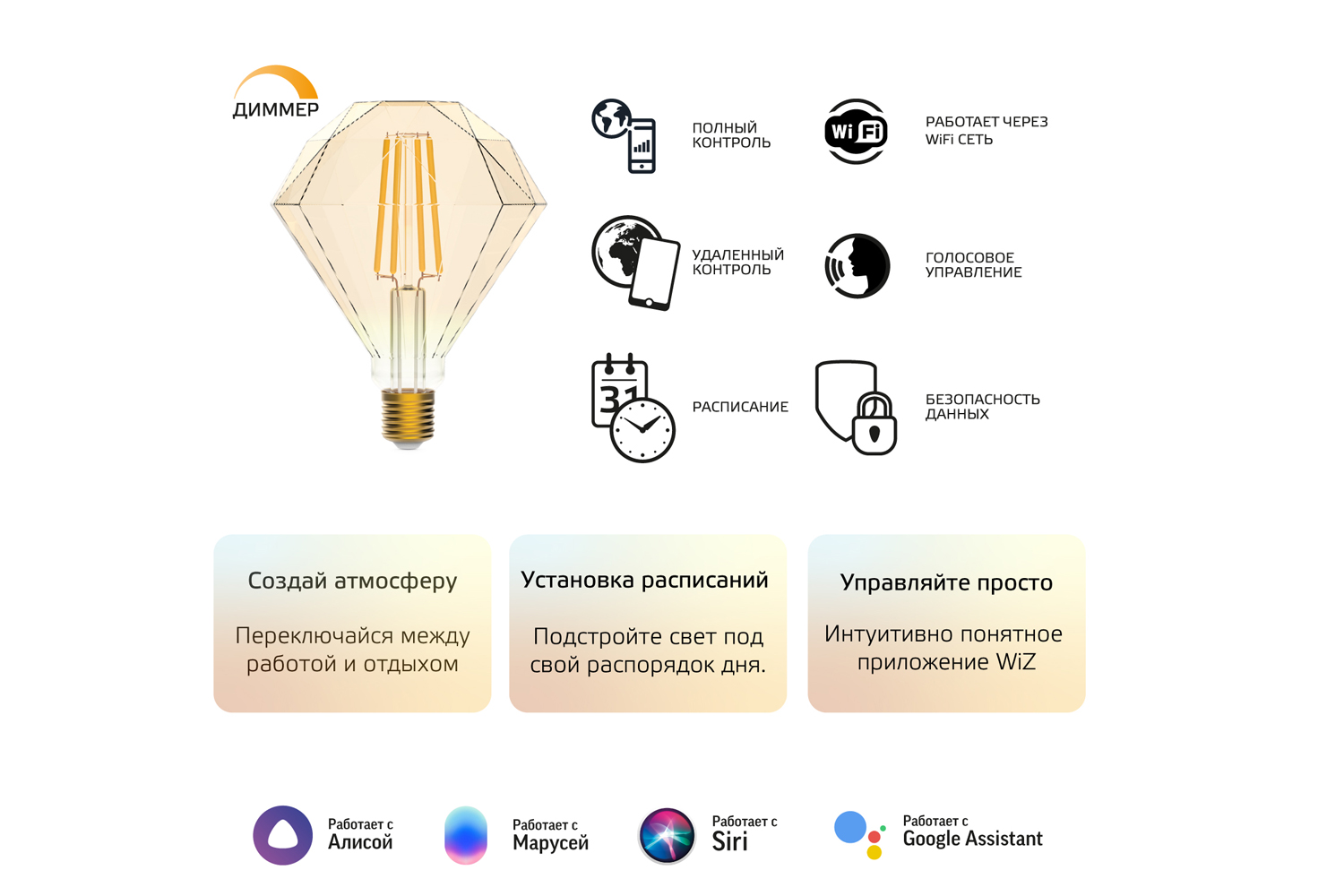 фото Умная wi-fi лампа светодиодная smart home filament gauss