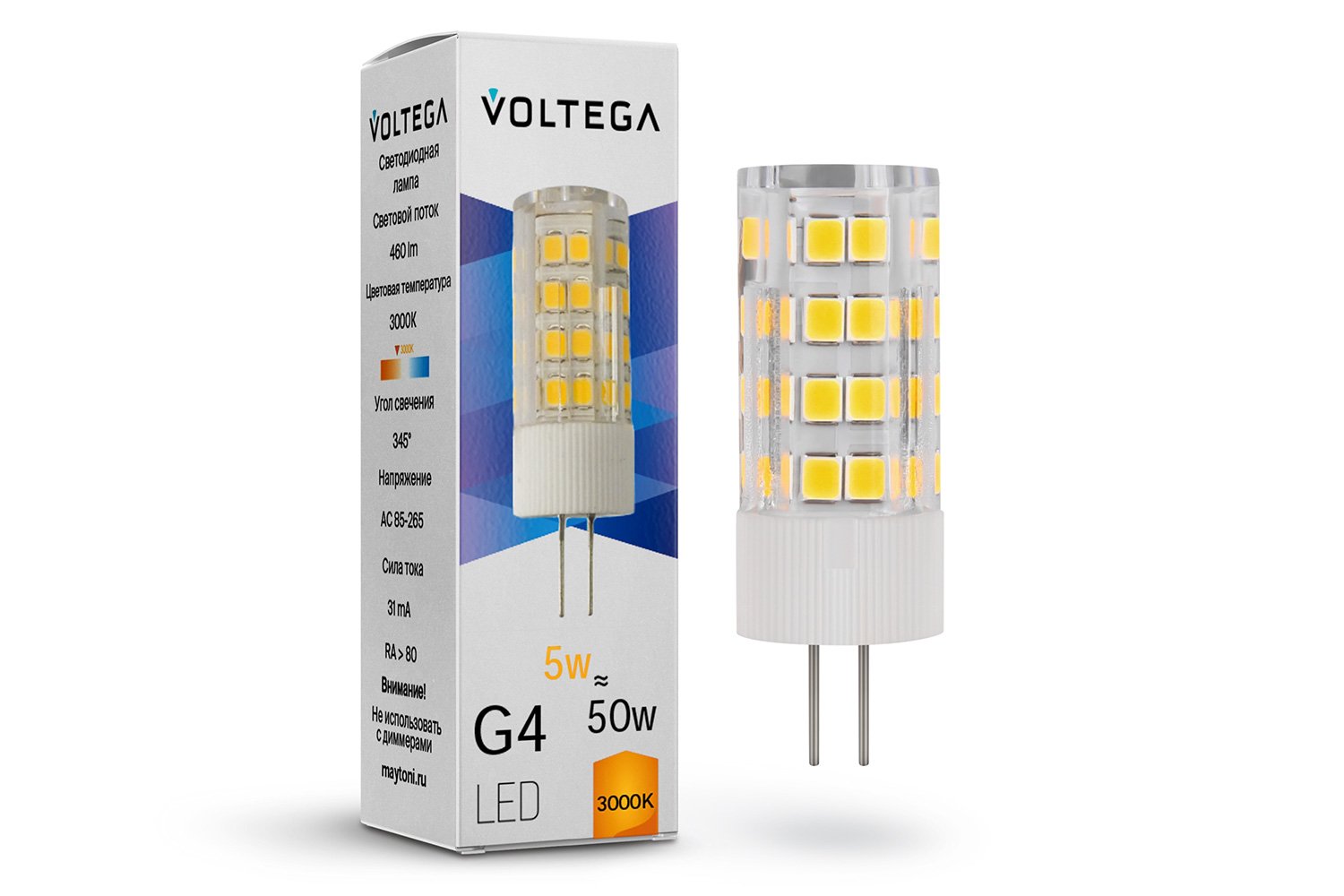 Лампа светодиодная VOLTEGA Simple Capsule VG9-K3 G4, 5W, Цилиндр, 3000 К, Тёплый