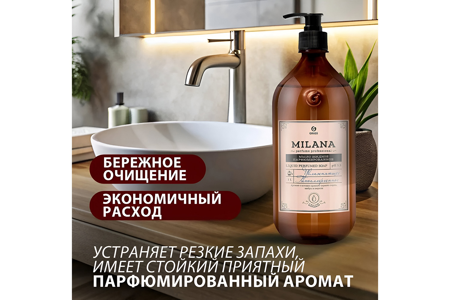 Жидкое мыло для рук и тела GRASS Milana Perfume Professional парфюмированное 1000 мл