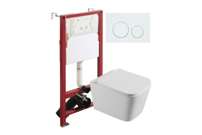 Изображение товара Подвесной унитаз с инсталляцией AGGER ATI04100+APB188 стильное решение для ванной