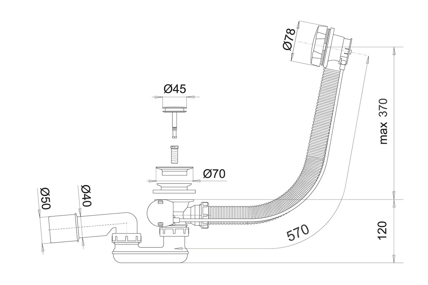 Слив-перелив VAGNERPLAST V55R для акриловых ванн