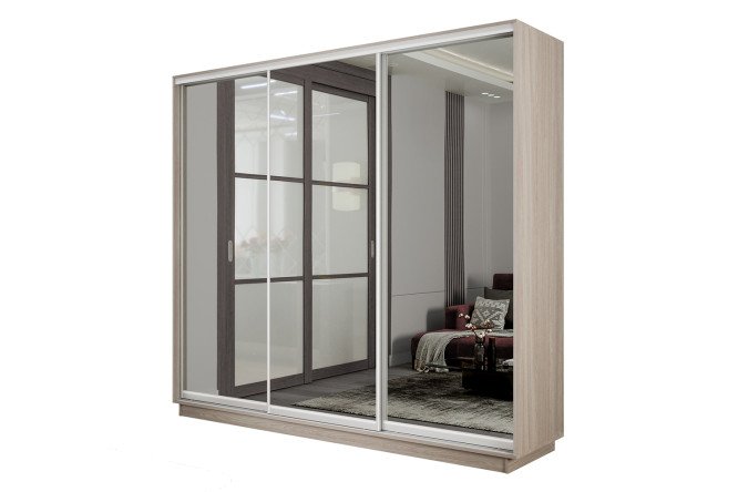 Изображение товара Шкаф-купе 3-дверный Slide-2 210х240х60 см ясень шимо светлый серебро зеркала