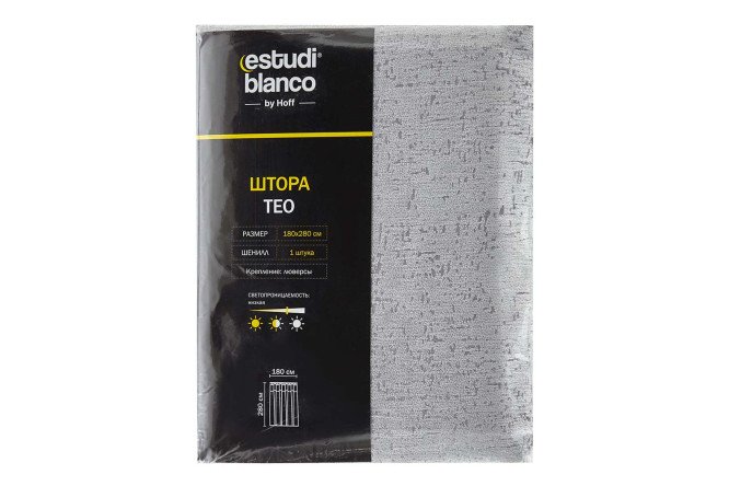 Штора ESTUDI BLANCO Teo 180х280 см, 1 шт., цвет светло-серый