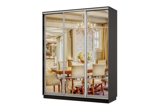 Изображение товара Шкаф-купе 3-дверный Практик 24 180x240x60 см, венге, профиль серебро, с тремя зеркалами