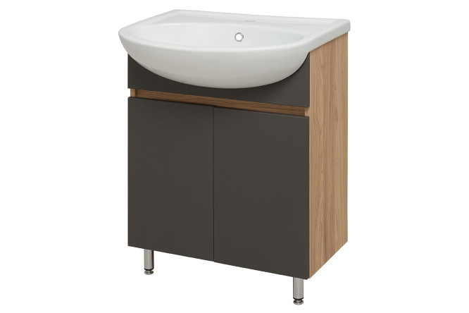 Изображение товара Тумба напольная RUNO Лада 00-00001165 59,5 см с бежевым каркасом и графитовым фасадом