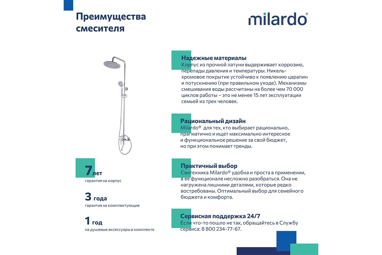 Душевая система MILARDO Stripe STRSB1FM06, с тропическим душем и изливом