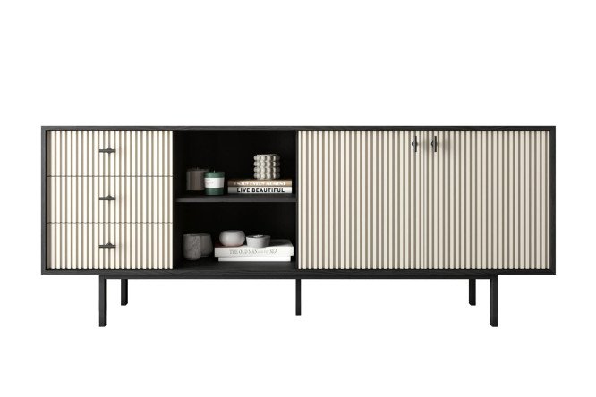 Изображение товара Комод Emerson с дверками и нишей молочный черный 190х75х45 см