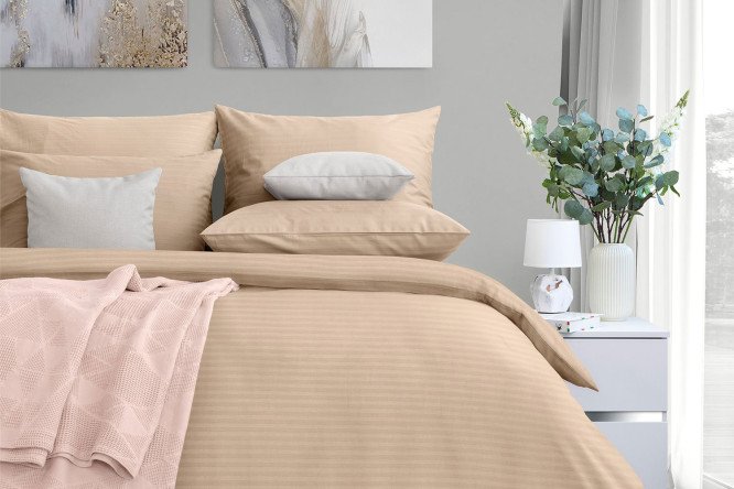 Комплект постельного белья Stripe Premium Bronze 148х215 см, 1,5 спальный