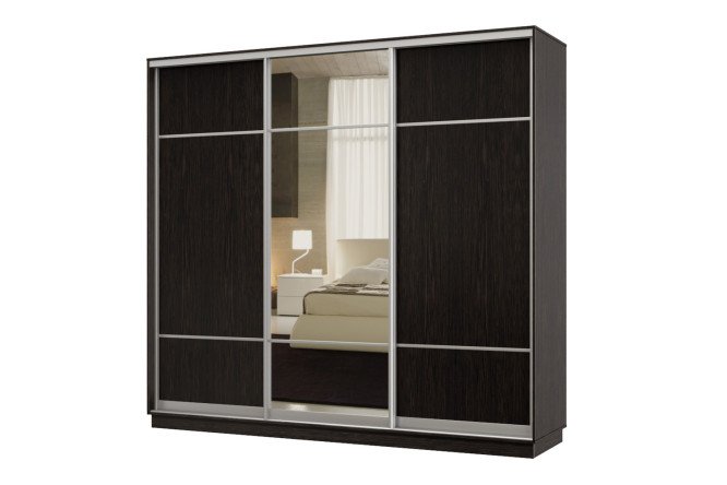 Изображение товара Трехдверный шкаф-купе Практик 240x220x60 см венге с зеркалом