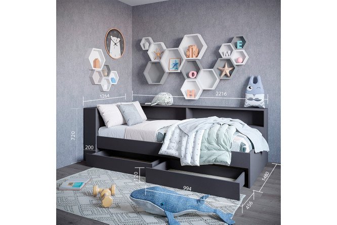 Кровать Ксения с ящиками 120х200 см цвет графит
