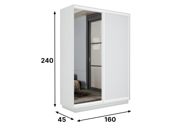 Шкаф-купе 2-дверный Slide-2 v.2 160х240х45 см, белый снег/белый профиль, с одним зеркалом
