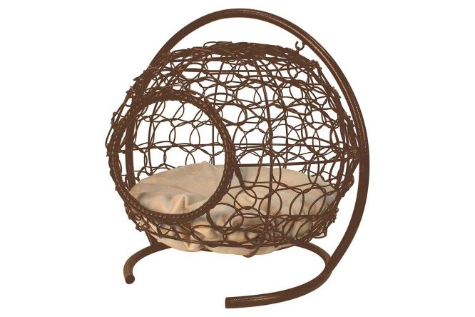 Изображение товара Домик для животных Сфера подвесной коричневый сталь ротанг 53x46x43 см