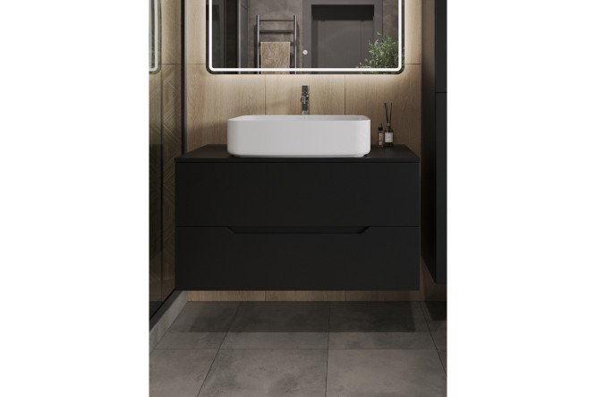Тумба подвесная Line 100 Li-100TubMDF+B07-600W 100.5 см, цвет каркаса чёрный, фасада чёрный