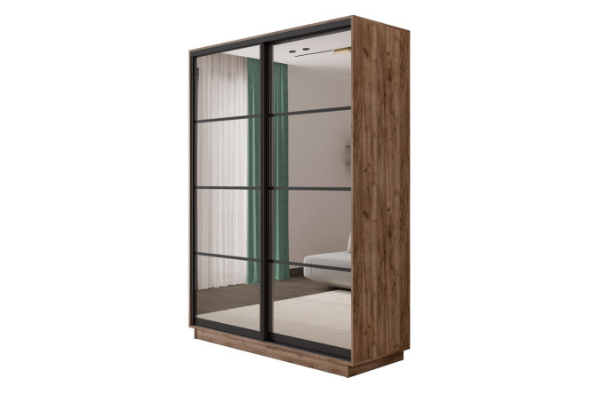 Изображение товара Шкаф купе 2 двери Slide-2 v2 140х240х45 см дуб крафт табачный чёрный профиль