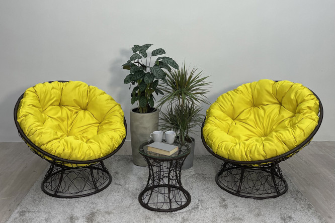 Изображение товара Набор садовой мебели Папасан Плюс 2 стула коричневый жёлтый