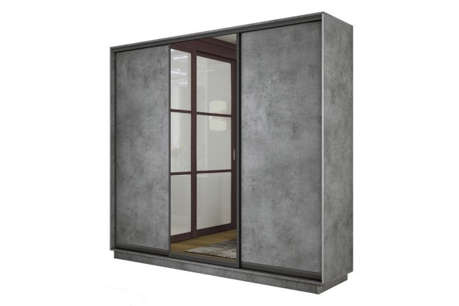 Изображение товара Шкаф-купе Slide-2 v.2 210×220×60 см бетон/чёрный профиль с зеркалом