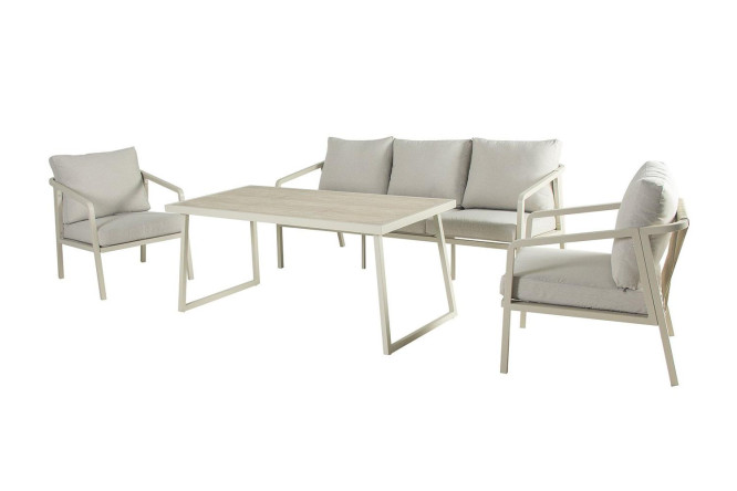 Изображение товара Садовый набор мебели бежевый: сталь, полиэстер и закалённое стекло Изображение товара Садовый набор мебели бежевый: сталь, полиэстер и закалённое стекло