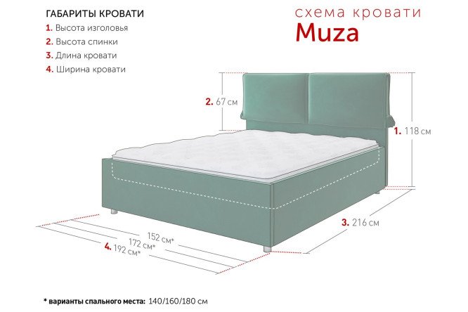 Фото 10 Кровать с подъёмным механизмом Muza цвет серый 160х200 см