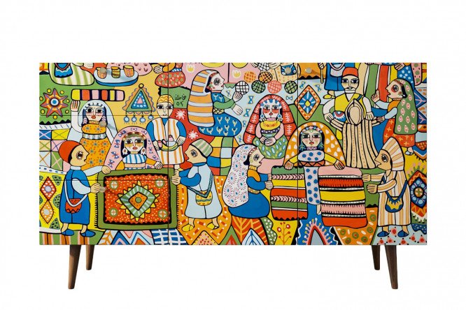 Изображение товара Комод Berber объемный с принтом и коричневым каркасом 150х90х45 см