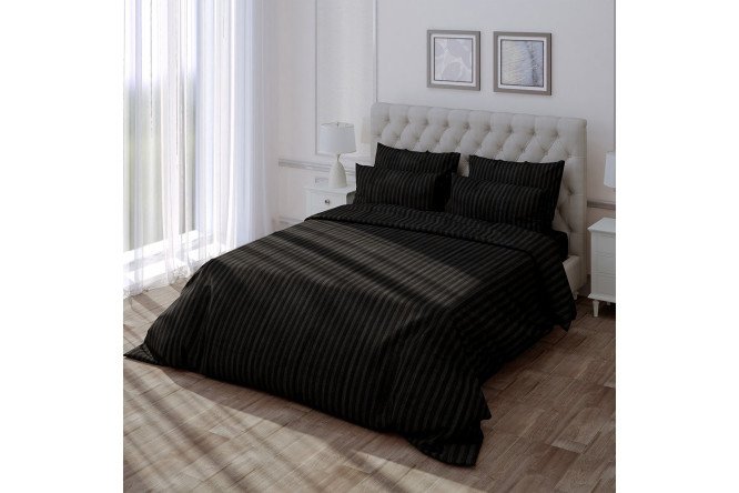 Простыня Stripe Premium Black Страйп-сатин 220х240 см, Евро