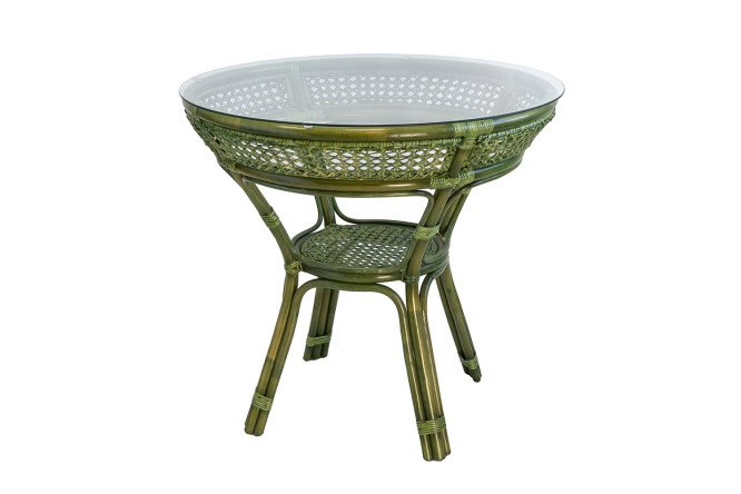 Изображение товара Стол Java 80x75x80 см со стеклянной столешницей из натурального ротанга