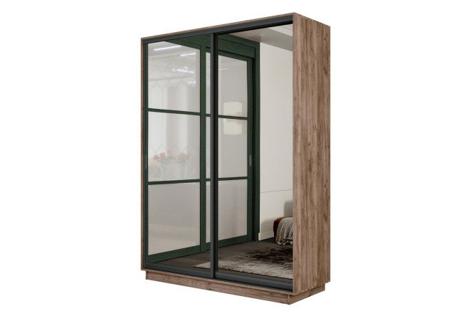 Изображение товара Шкаф-купе 2-дверный Slide-2 v.2 120х240х60 см, дуб крафт табачный/чёрный профиль, с одним зеркалом