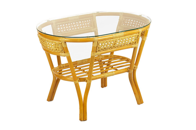 Изображение товара Стол Пеланги 85 см: стекло и натуральный ротанг