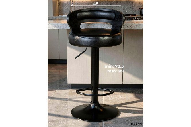 Стул барный DOBRIN Fred Black 45х78.5х45 см, цвет обивки чёрный, спинки чёрное дерево