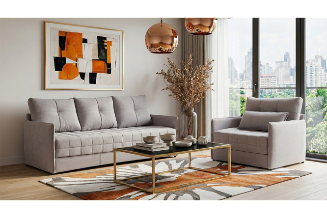 Изображение товара Комплект диван и кресло-кровать Панда серый стильный и удобный мягкий набор