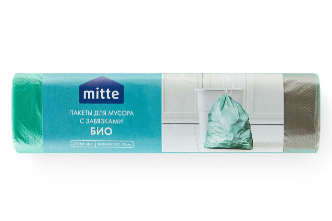 Изображение товара Пакеты для мусора MITTE Био с завязками 35 л, 15 шт.