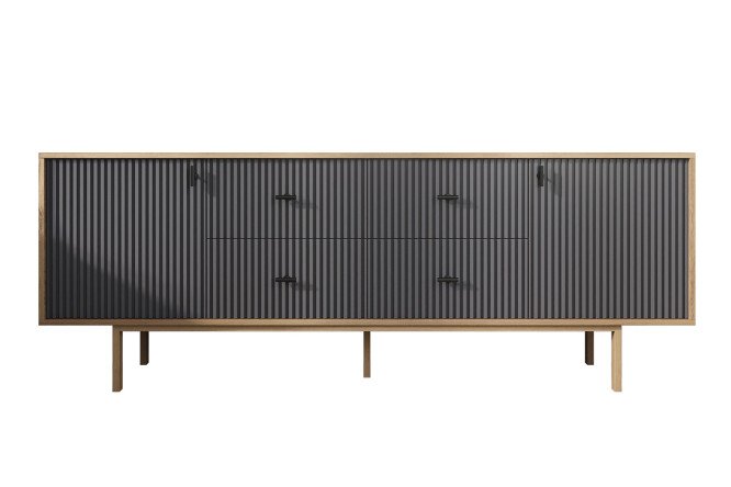 Изображение товара Комод Emerson 2 дверки и 4 ящика серый и коричневый для спальни