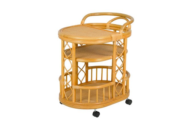 Изображение товара Стилльный сервировочный столик 21/06 60 см с стеклом и ротангом