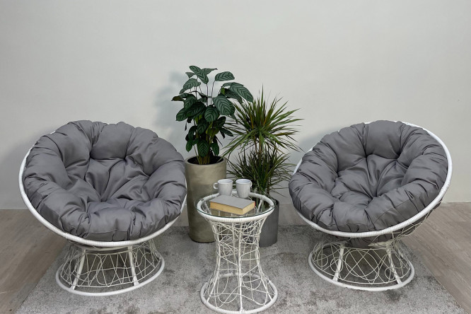 Изображение товара Набор садовой мебели Папасан Плюс цвет белый, светло-серый