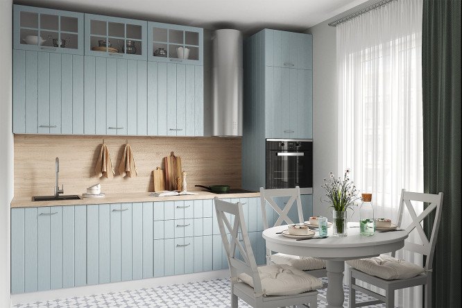 Изображение товара Модульный кухонный гарнитур Мишель голубой 326х255х60 см