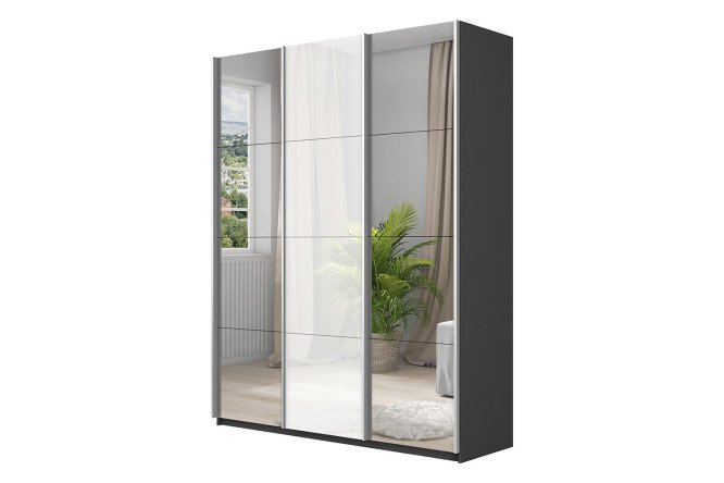 Изображение товара Шкаф-купе 3-дверный Cors 180х230 см серый диамант с зеркалами белый глянец