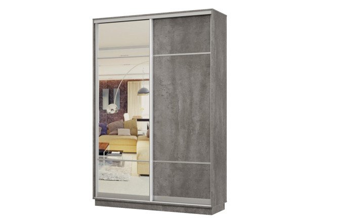 Изображение товара Шкаф-купе 2-дверный Практик 150х220х45 см, бетон, цвет профиля - серебро