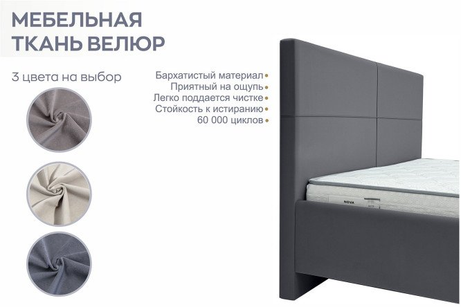 Кровать с подъёмным механизмом Jenny цвет тёмно-серый 140х200 см