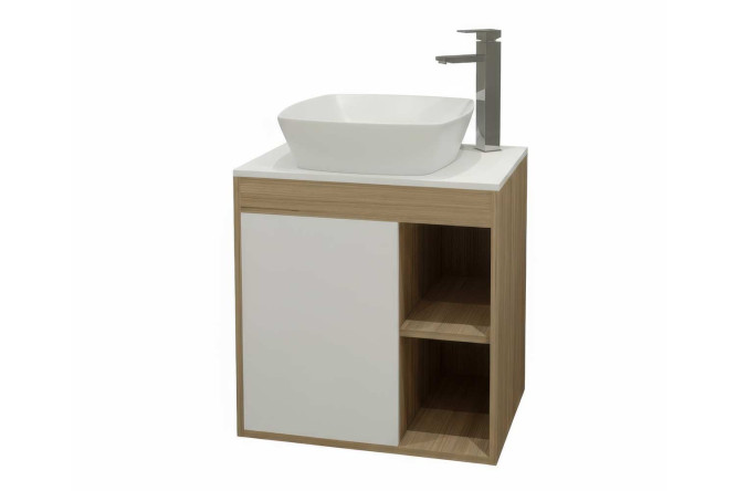 Изображение товара Тумба подвесная TEYMI Nura 60 см с раковиной и белым фасадом