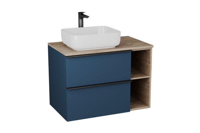 Изображение товара Тумба подвесная Sangro с 2 ящиками и нишами 80 см, цвет каркаса индиго матовый, дуб харбо, фасада индиго матовый