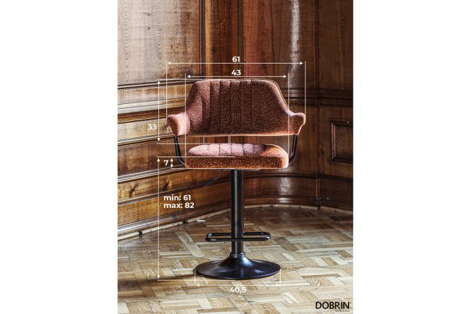 Фото 3 Барный стул DOBRIN Charly Black с подлокотниками 61х99х54 см, цвет обивки терракотовый, ножек чёрный