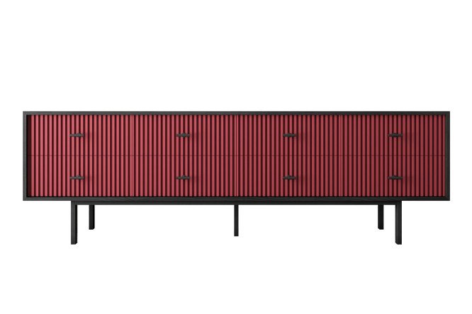 Изображение товара Комод Emerson с 8 ящиками, красный фасад и чёрный каркас