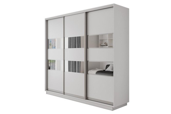 Изображение товара Трехдверный шкаф-купе Оптима 180х220х60,1 см белый снег зеркала для спальни