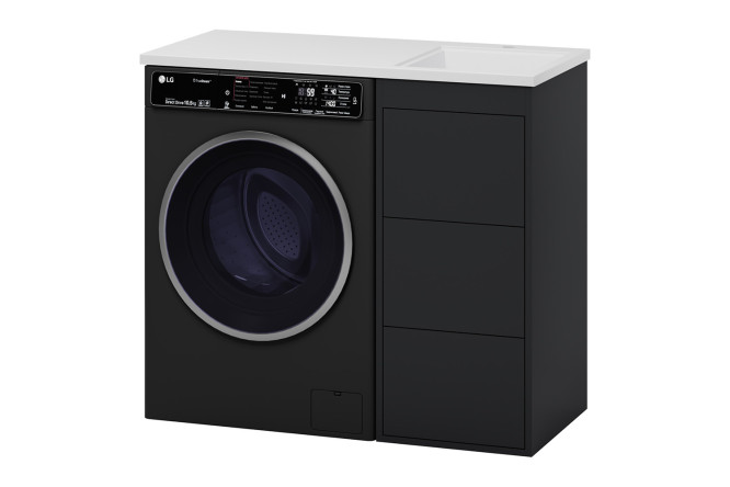 Изображение товара Тумба напольная под стиральную машину Grafit 40 GRA-01040-013Я с 3 ящиками 38.5 см, цвет каркаса графит, фасада графит