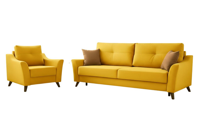 Изображение товара Диван-кровать и кресло Амели горчичный - стильный интерьерный набор