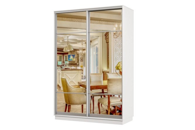 Изображение товара Шкаф-купе 2-дверный Практик 150x240x45 см, белый, профиль серебро, с зеркалом