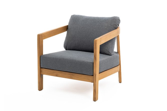 Изображение товара Кресло Vento из натурального тика с мягкими элементами тёмно-серого цвета