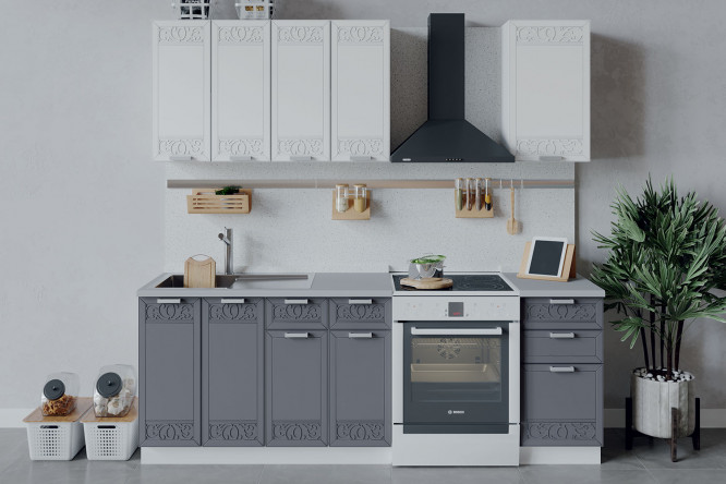 Изображение товара Кухонный гарнитур Долорес 160х213,2х47,8 см белый с фасадом сноу и титан