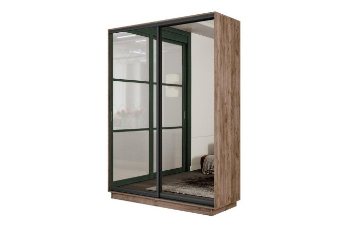 Изображение товара Шкаф-купе 2-дверный Slide-2 v.2 140х220х60 см, Дуб крафт табачный/чёрный профиль, с двумя зеркалами