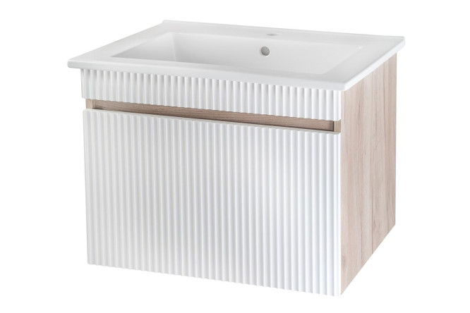 Изображение товара Тумба подвесная RUNO Модена 00-00001427 71.8 см, цвет каркаса крафтовый дуб, фасада белый